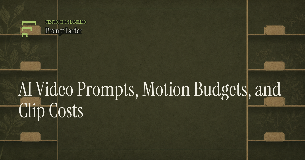 AI Video Prompts, Motion Budgets, and Clip Costs
